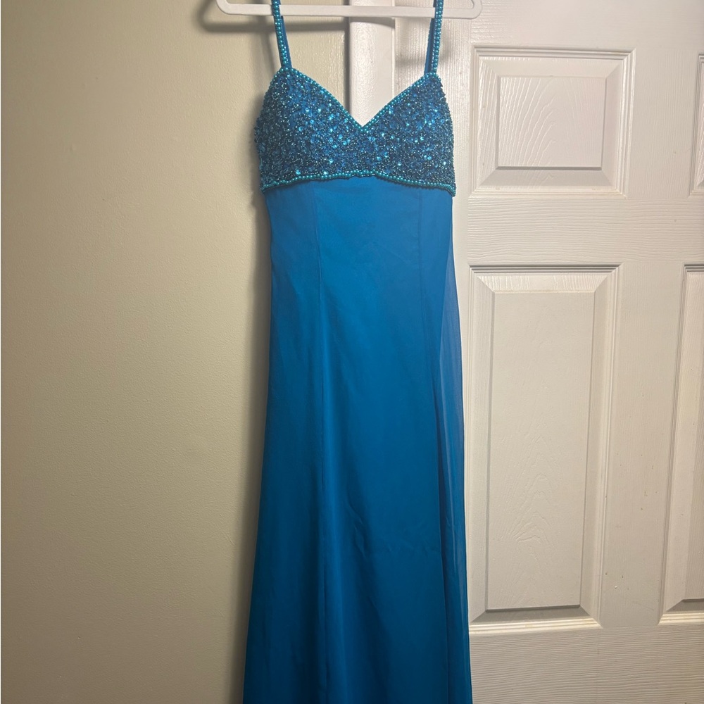 Tiffany Designs Strapless Turquoise Dress